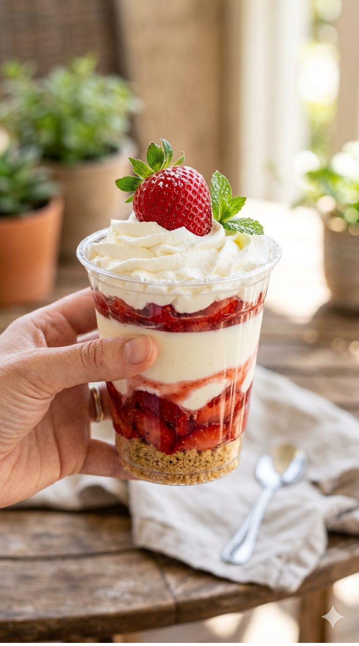 Fresas con crema en vaso