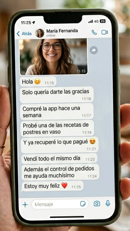Captura de WhatsApp de clienta: ya recuperé lo que pagué