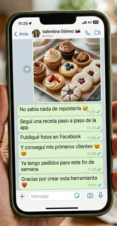 Captura de WhatsApp de clienta: conseguí mis primeros clientes